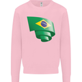 Curled Brazil Flag Brazilian Day Football Mens Sweatshirt Jumper Light Pink