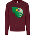 Curled Brazil Flag Brazilian Day Football Mens Sweatshirt Jumper Maroon