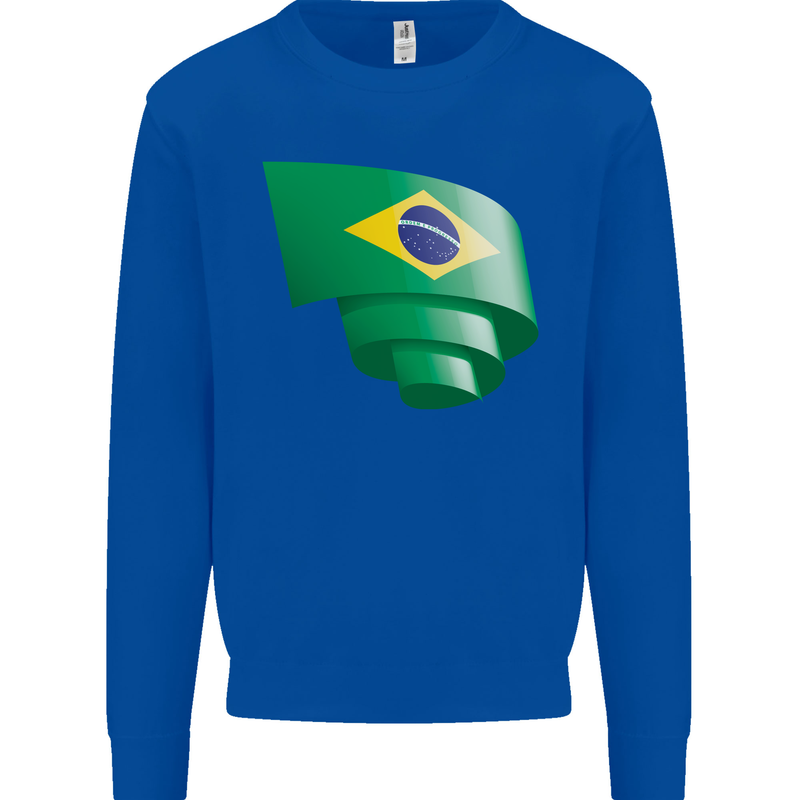 Curled Brazil Flag Brazilian Day Football Mens Sweatshirt Jumper Royal Blue