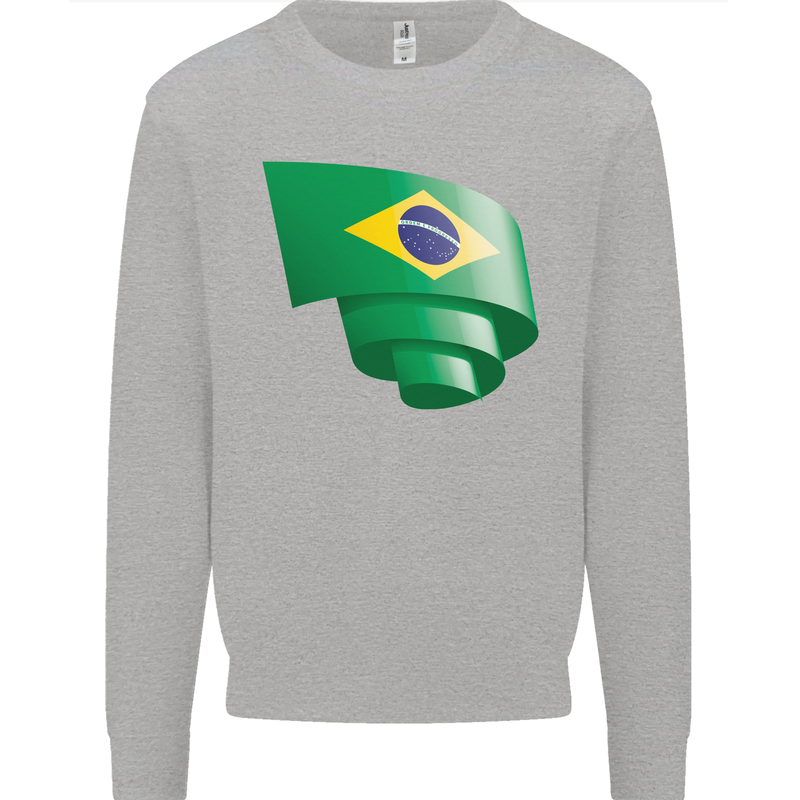 Curled Brazil Flag Brazilian Day Football Mens Sweatshirt Jumper Sports Grey