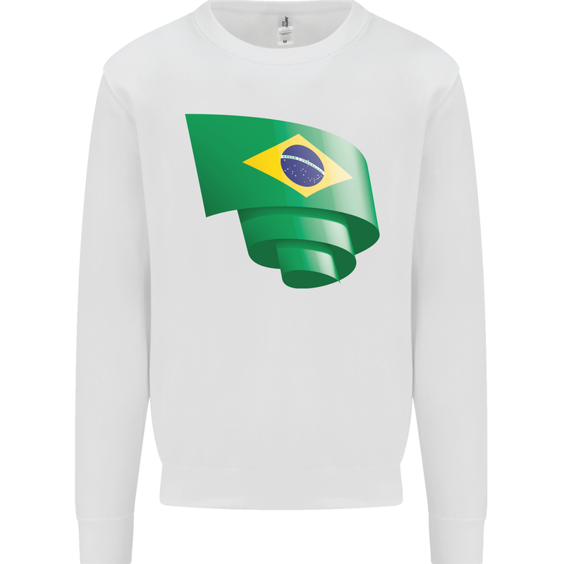 Curled Brazil Flag Brazilian Day Football Mens Sweatshirt Jumper White