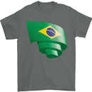 Curled Brazil Flag Brazilian Day Football Mens T-Shirt 100% Cotton Charcoal