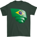 Curled Brazil Flag Brazilian Day Football Mens T-Shirt 100% Cotton Forest Green