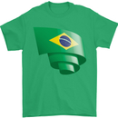 Curled Brazil Flag Brazilian Day Football Mens T-Shirt 100% Cotton Irish Green