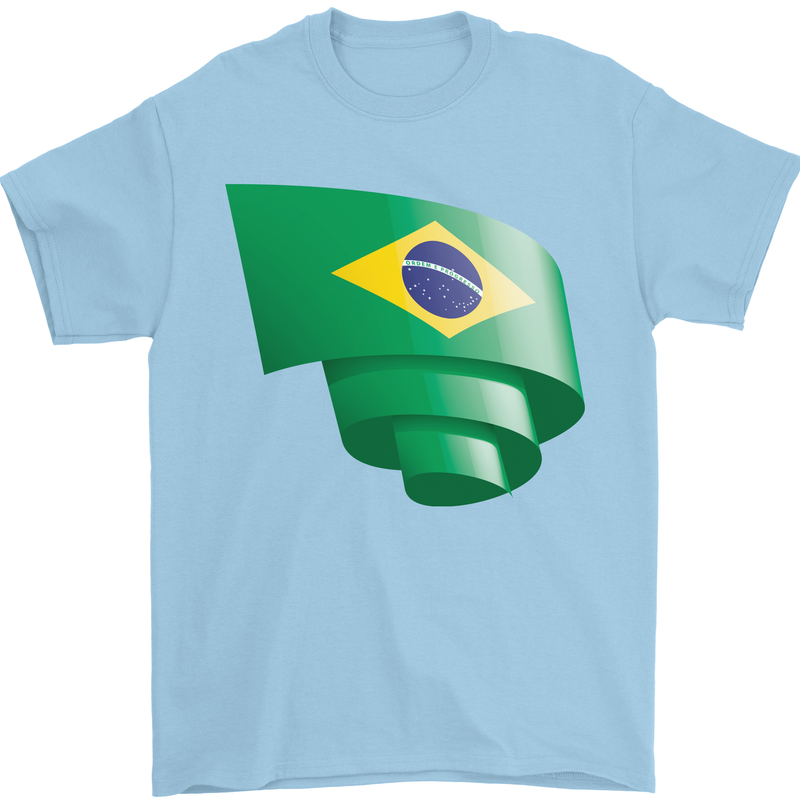 Curled Brazil Flag Brazilian Day Football Mens T-Shirt 100% Cotton Light Blue