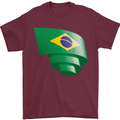 Curled Brazil Flag Brazilian Day Football Mens T-Shirt 100% Cotton Maroon