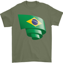 Curled Brazil Flag Brazilian Day Football Mens T-Shirt 100% Cotton Military Green