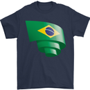 Curled Brazil Flag Brazilian Day Football Mens T-Shirt 100% Cotton Navy Blue