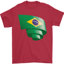 Curled Brazil Flag Brazilian Day Football Mens T-Shirt 100% Cotton Red
