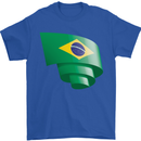 Curled Brazil Flag Brazilian Day Football Mens T-Shirt 100% Cotton Royal Blue