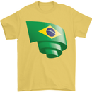 Curled Brazil Flag Brazilian Day Football Mens T-Shirt 100% Cotton Yellow