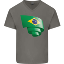 Curled Brazil Flag Brazilian Day Football Mens V-Neck Cotton T-Shirt Charcoal
