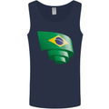 Curled Brazil Flag Brazilian Day Football Mens Vest Tank Top Navy Blue