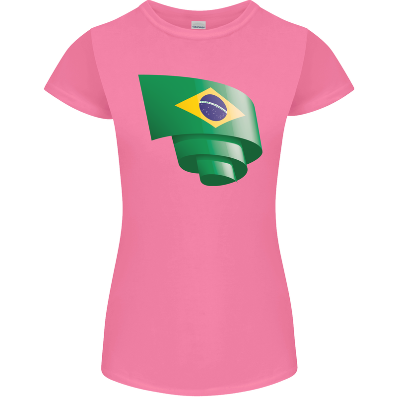 Curled Brazil Flag Brazilian Day Football Womens Petite Cut T-Shirt Azalea