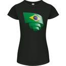 Curled Brazil Flag Brazilian Day Football Womens Petite Cut T-Shirt Black