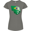 Curled Brazil Flag Brazilian Day Football Womens Petite Cut T-Shirt Charcoal