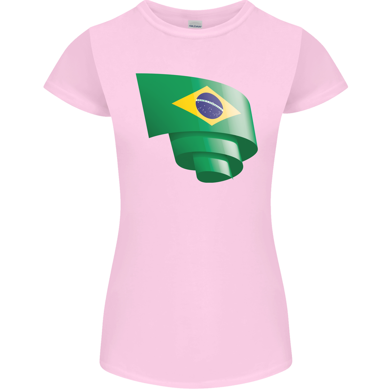 Curled Brazil Flag Brazilian Day Football Womens Petite Cut T-Shirt Light Pink
