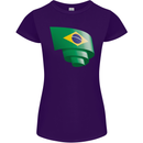 Curled Brazil Flag Brazilian Day Football Womens Petite Cut T-Shirt Purple