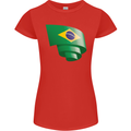 Curled Brazil Flag Brazilian Day Football Womens Petite Cut T-Shirt Red