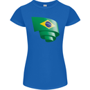 Curled Brazil Flag Brazilian Day Football Womens Petite Cut T-Shirt Royal Blue