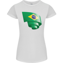 Curled Brazil Flag Brazilian Day Football Womens Petite Cut T-Shirt White