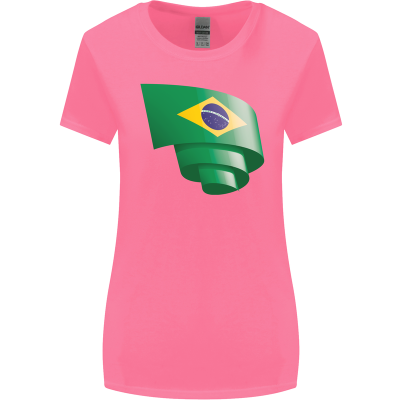 Curled Brazil Flag Brazilian Day Football Womens Wider Cut T-Shirt Azalea