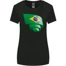 Curled Brazil Flag Brazilian Day Football Womens Wider Cut T-Shirt Black