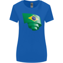 Curled Brazil Flag Brazilian Day Football Womens Wider Cut T-Shirt Royal Blue