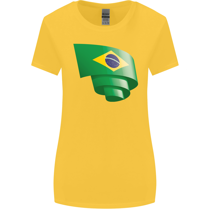 Curled Brazil Flag Brazilian Day Football Womens Wider Cut T-Shirt Yellow
