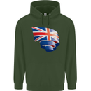 Curled British Flag Union Jack Britain Childrens Kids Hoodie Forest Green