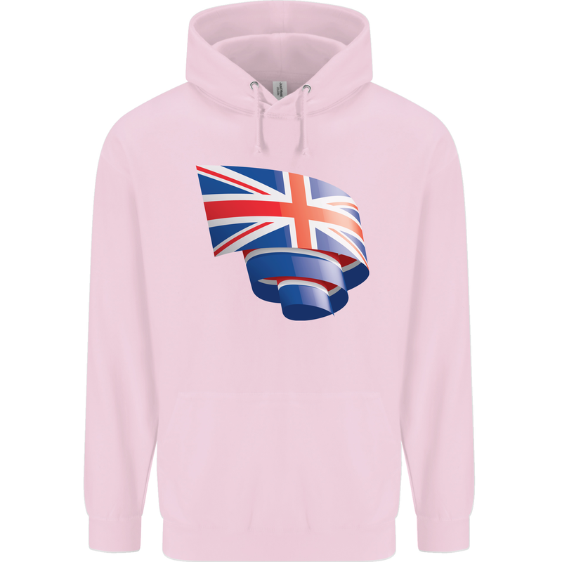 Curled British Flag Union Jack Britain Childrens Kids Hoodie Light Pink