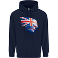 Curled British Flag Union Jack Britain Childrens Kids Hoodie Navy Blue