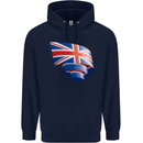 Curled British Flag Union Jack Britain Childrens Kids Hoodie Navy Blue