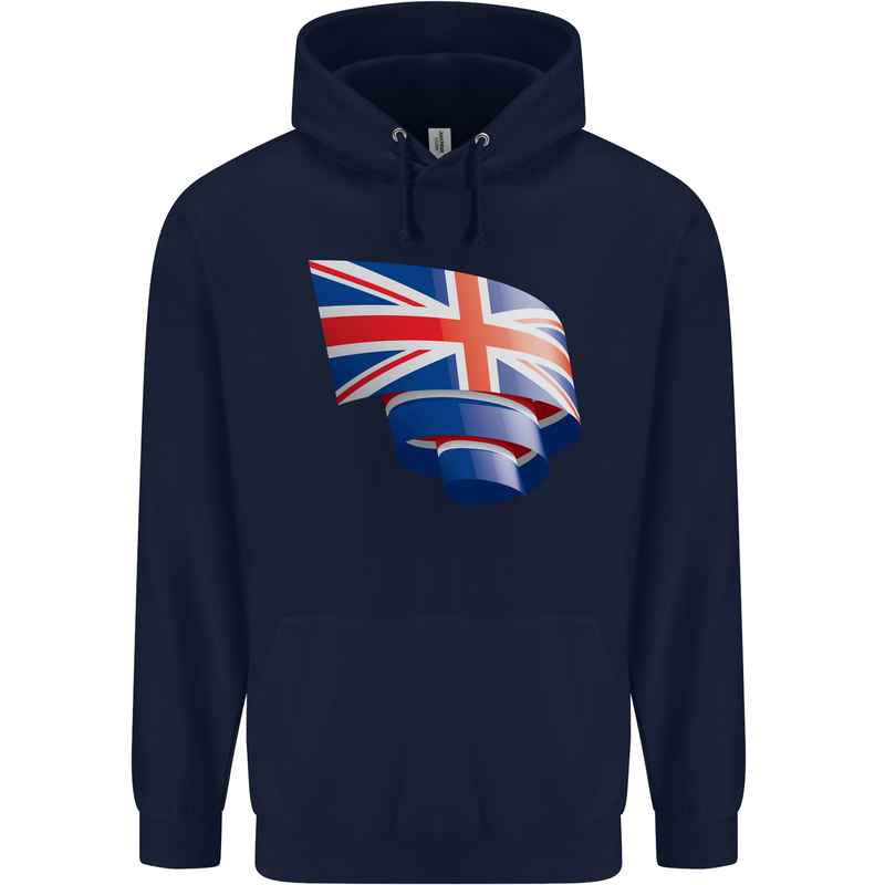 Curled British Flag Union Jack Britain Childrens Kids Hoodie Navy Blue