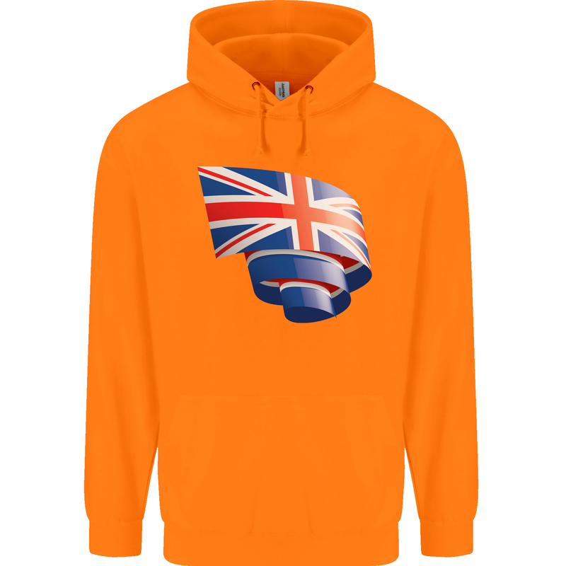 Curled British Flag Union Jack Britain Childrens Kids Hoodie Orange