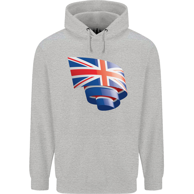 Curled British Flag Union Jack Britain Childrens Kids Hoodie Sports Grey