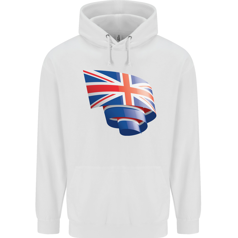 Curled British Flag Union Jack Britain Childrens Kids Hoodie White