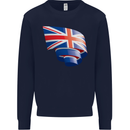 Curled British Flag Union Jack Britain Kids Sweatshirt Jumper Navy Blue