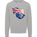 Curled British Flag Union Jack Britain Kids Sweatshirt Jumper Sports Grey