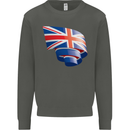 Curled British Flag Union Jack Britain Kids Sweatshirt Jumper Storm Grey