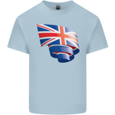 Curled British Flag Union Jack Britain Kids T-Shirt Childrens Light Blue
