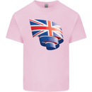Curled British Flag Union Jack Britain Kids T-Shirt Childrens Light Pink
