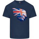 Curled British Flag Union Jack Britain Kids T-Shirt Childrens Navy Blue