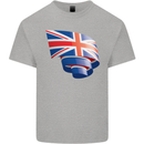 Curled British Flag Union Jack Britain Kids T-Shirt Childrens Sports Grey