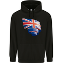 Curled British Flag Union Jack Britain Mens 80% Cotton Hoodie Black