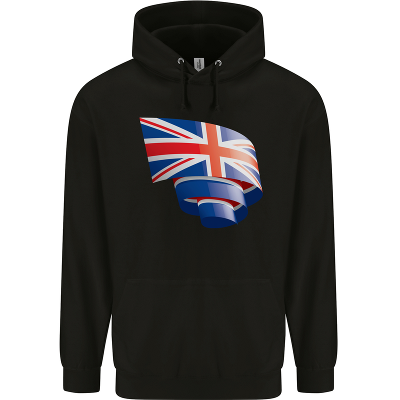 Curled British Flag Union Jack Britain Mens 80% Cotton Hoodie Black