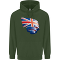 Curled British Flag Union Jack Britain Mens 80% Cotton Hoodie Forest Green