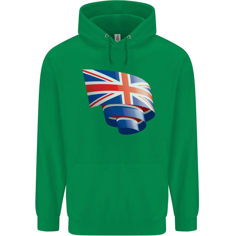 Curled British Flag Union Jack Britain Mens 80% Cotton Hoodie Irish Green