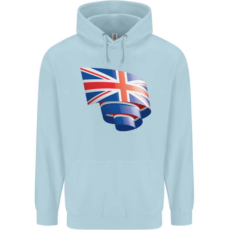 Curled British Flag Union Jack Britain Mens 80% Cotton Hoodie Light Blue