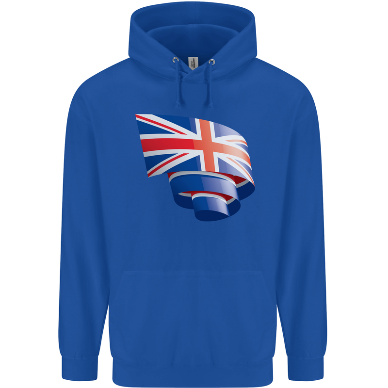 Curled British Flag Union Jack Britain Mens 80% Cotton Hoodie Royal Blue